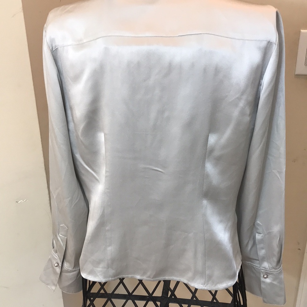 Talbots Pure Silk Gray/Silver Blouse with Faux Pearl Buttons - Picture 6 of 8